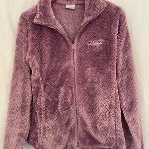 Lilac Columbia fuzzy fleece zip up jacket~Logo~Pockets~Women's fitted size Large